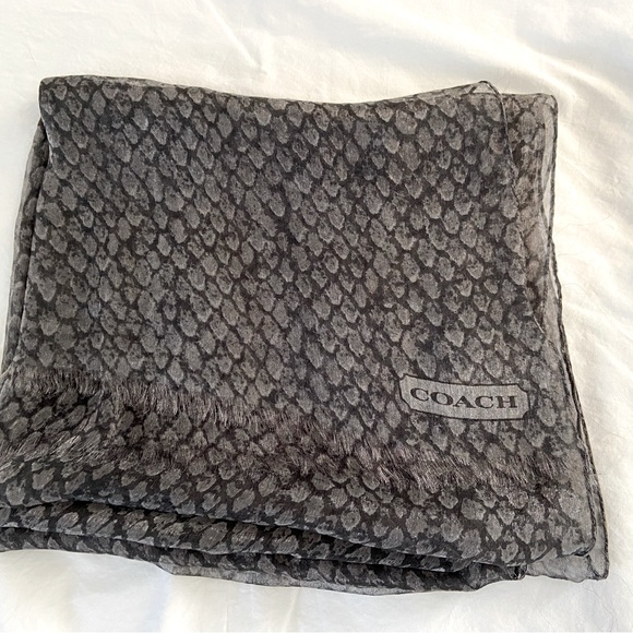 Coach black/ gray long silk scarf - Picture 1 of 5